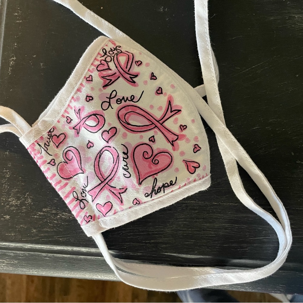 Brighton breast cancer awareness reusable cloth mask. Pink and white